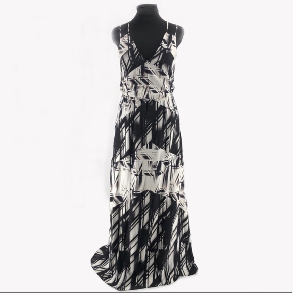 Boho Maxi dress 100% silk black and white Parker S - Picture 1 of 8